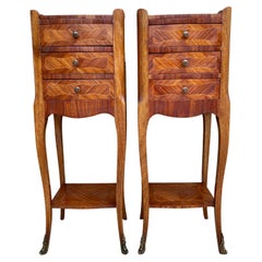 Description Pair of French Walnut Bedside Tables Adorned with Fine Louis XV Mar