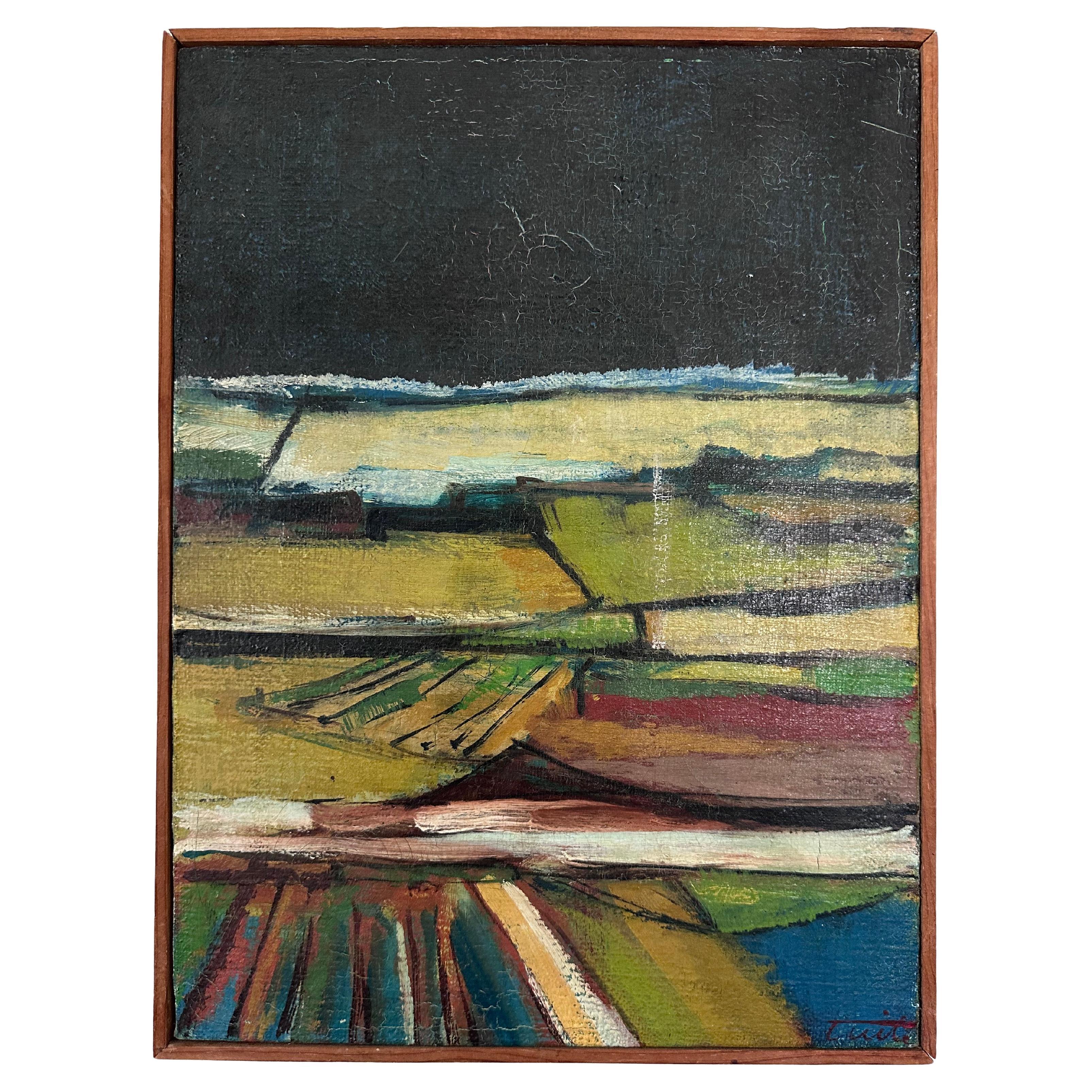 "Desde la carretera en la noche" by Helene Truit Landscape Abstract Painting en vente