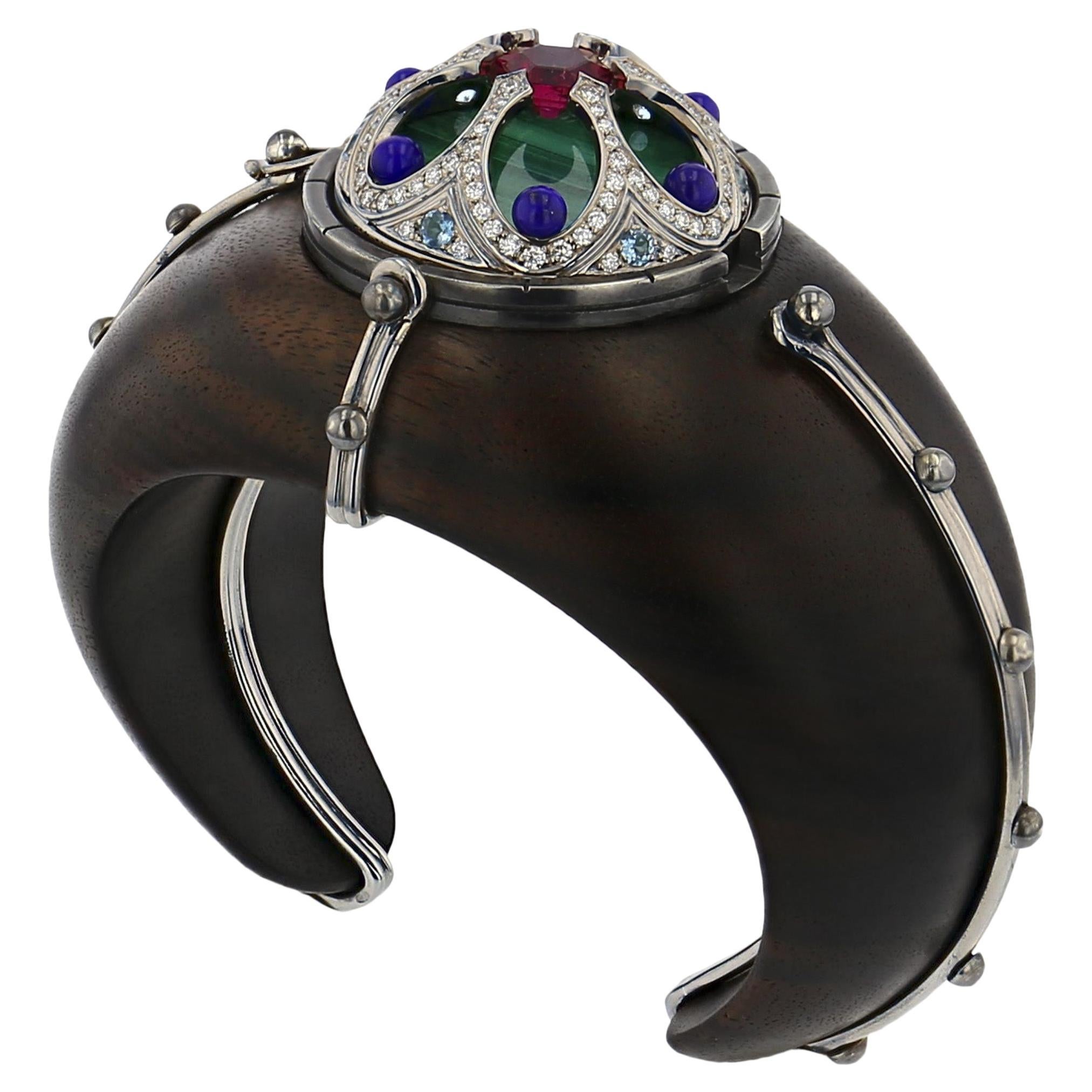 Desdémone Cuff with Blue Topazes, Lapis Lazuli & Malachite by Elie Top