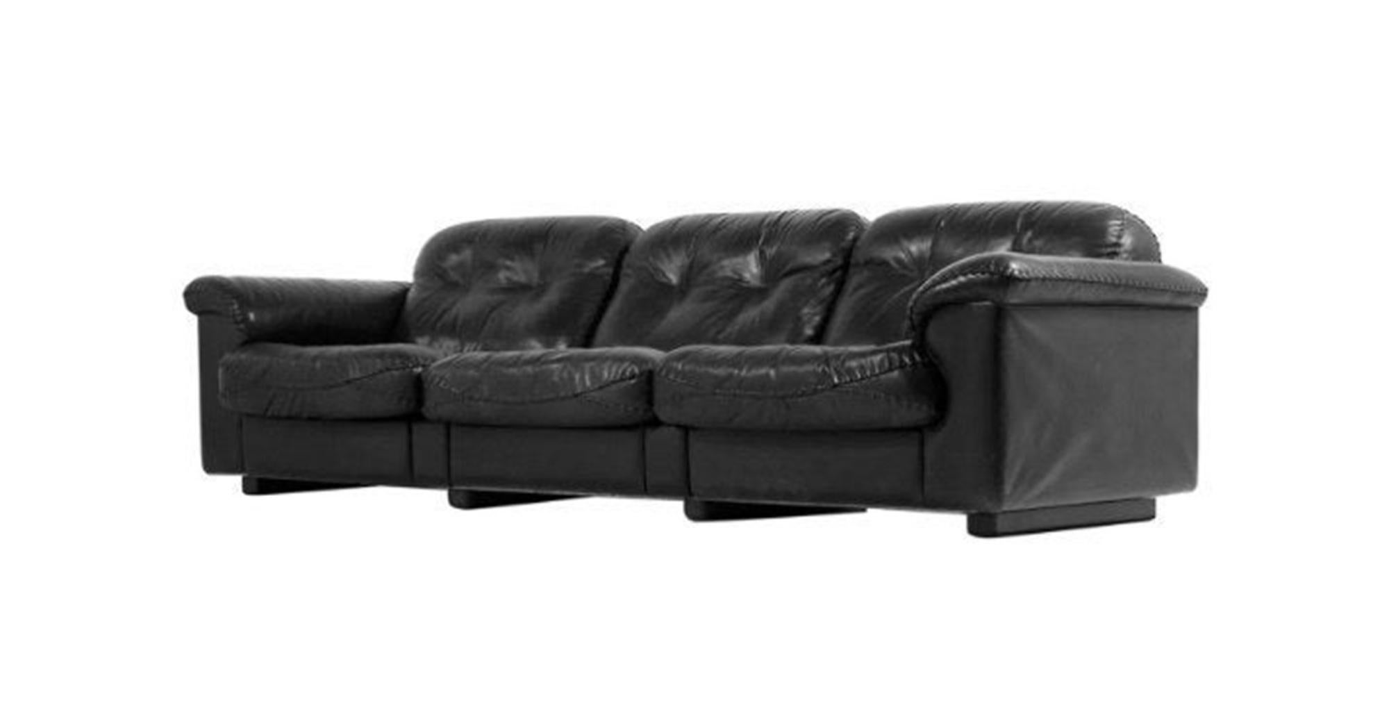 Mid-Century Modern DeSede 3 Seater Sofa in Black Leather