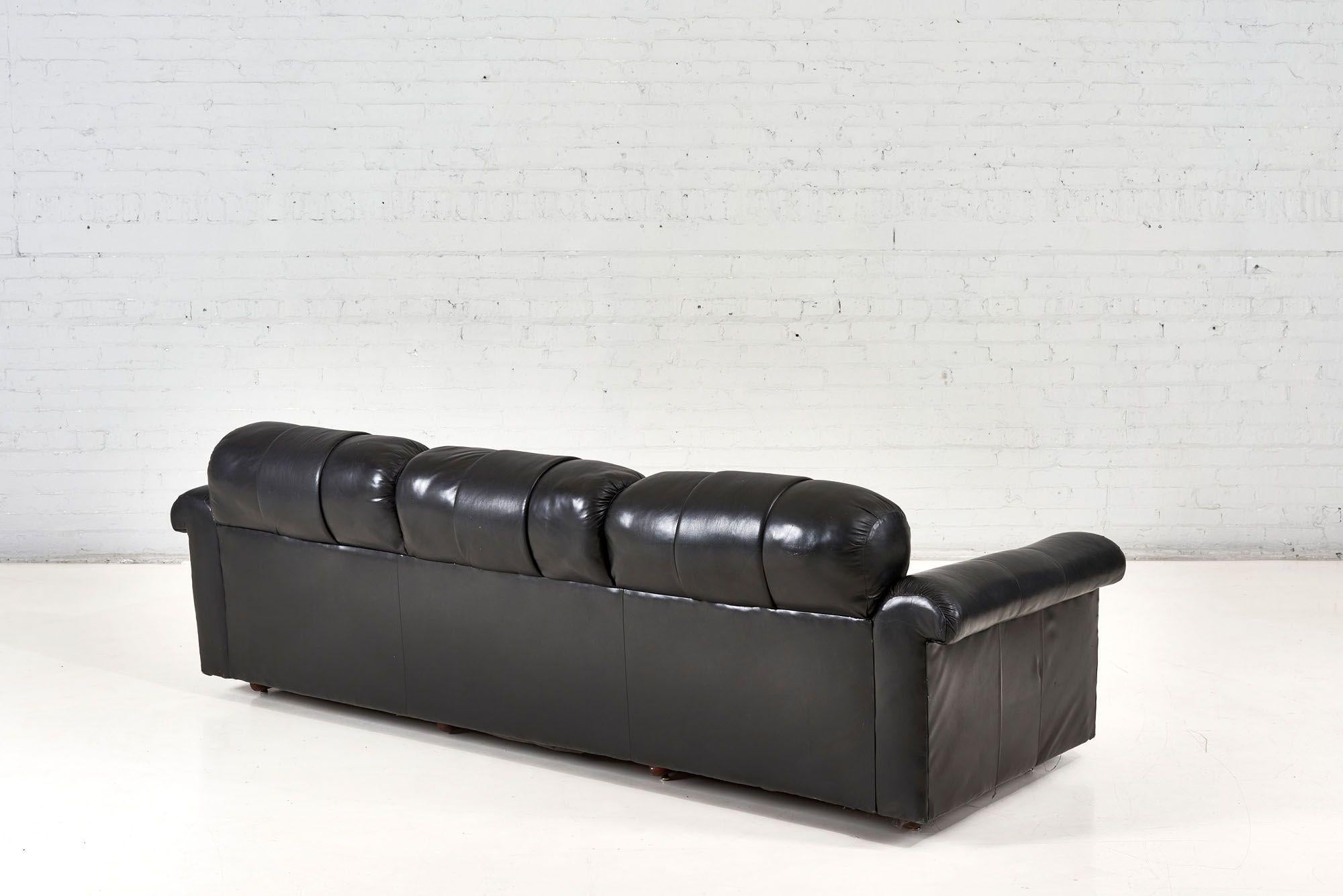 American De Sede Black Leather Sofa, 1970 For Sale