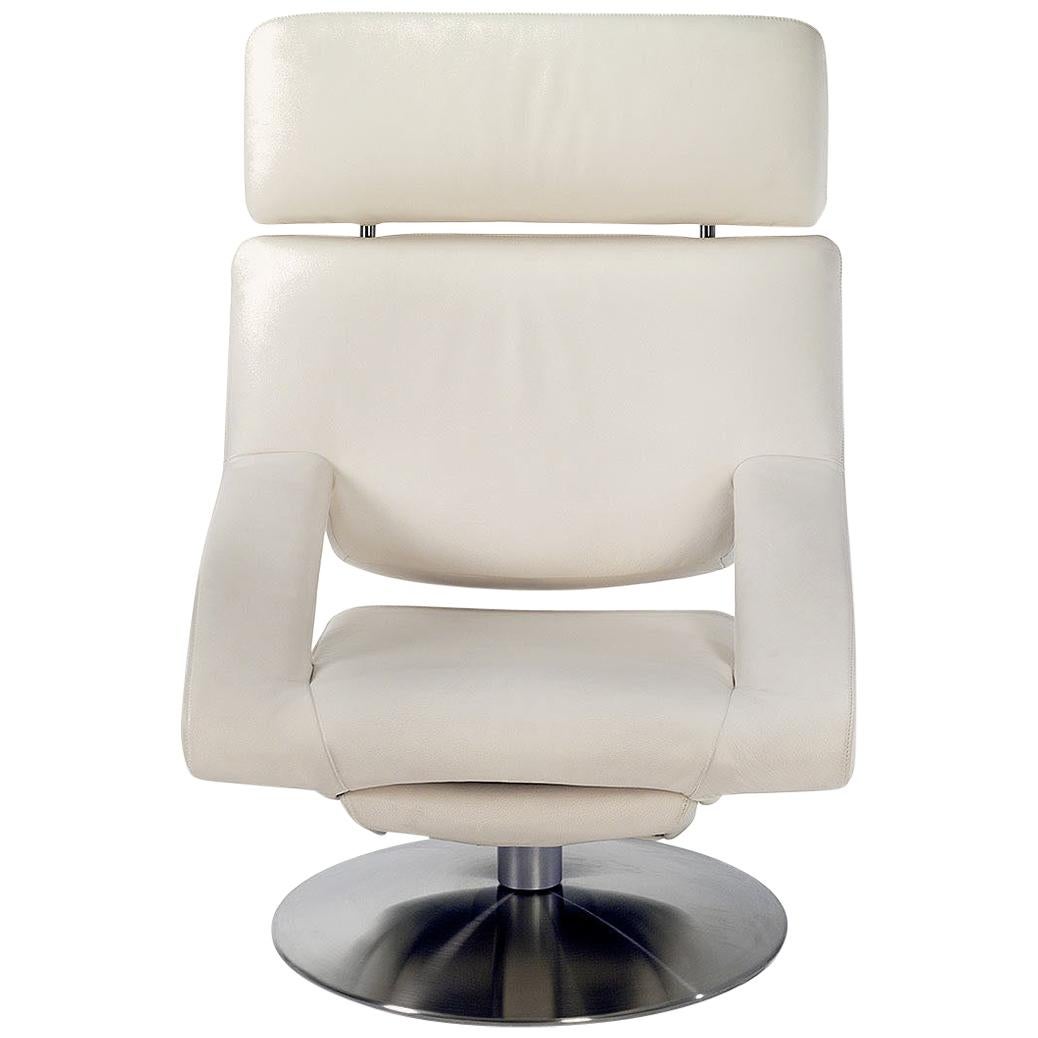 Fauteuil De Sede DS-255 avec appui-tête en tissu d'ameublement couleur neige par De Sede Design Team