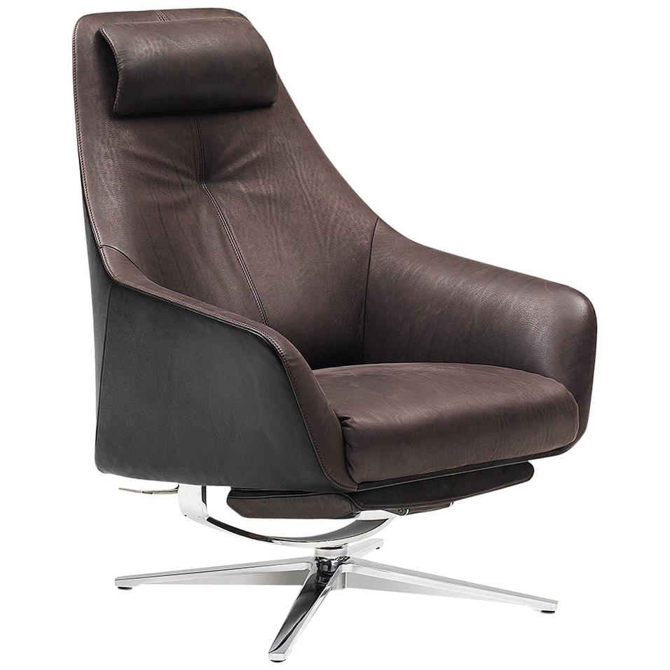De Sede DS-277 Armchair with Footrest in Cafe Brown Fabric by Christian Werner