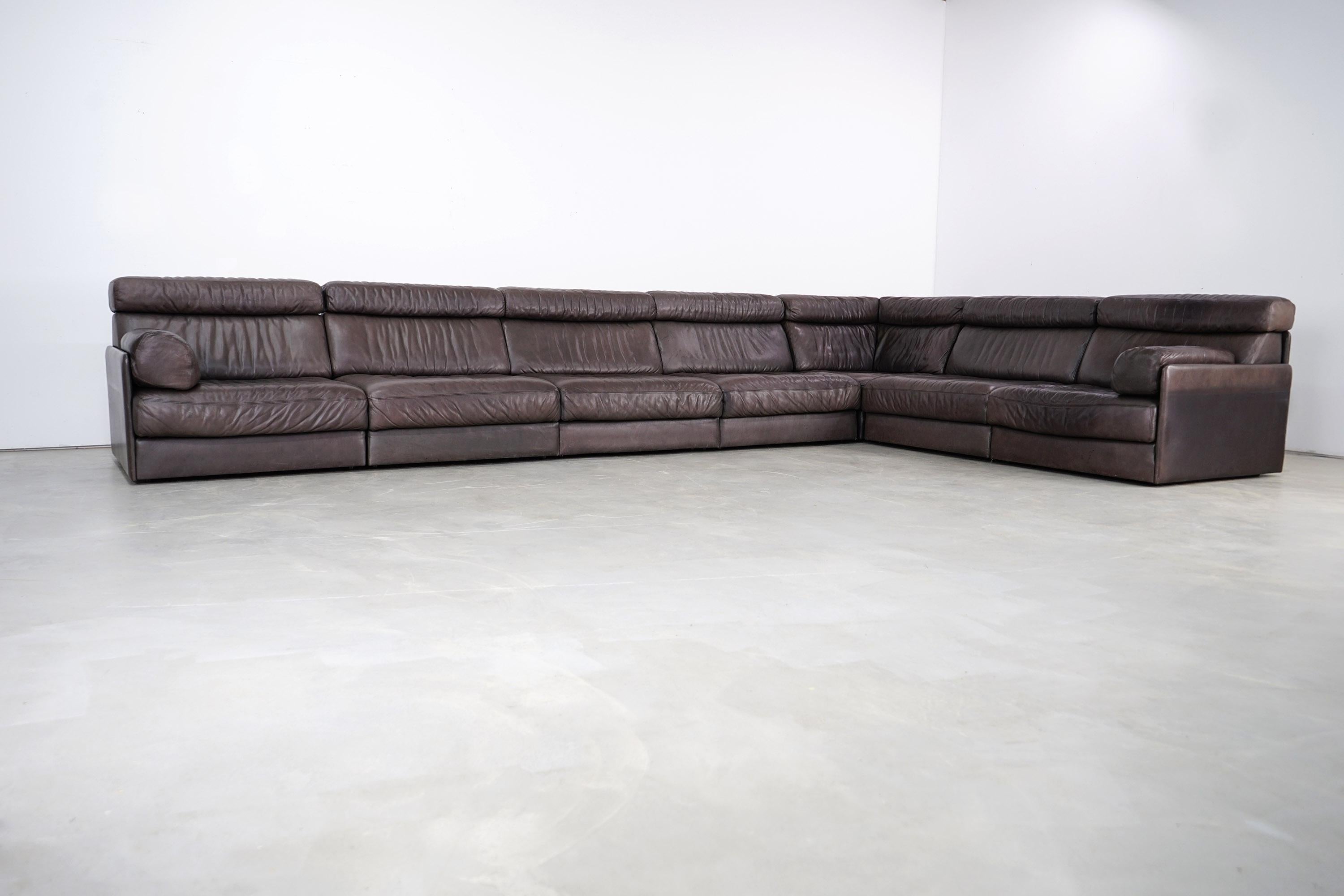 Mid-Century Modern Desede DS-76 Brown Leather Sofa, Daybed, Seven Units