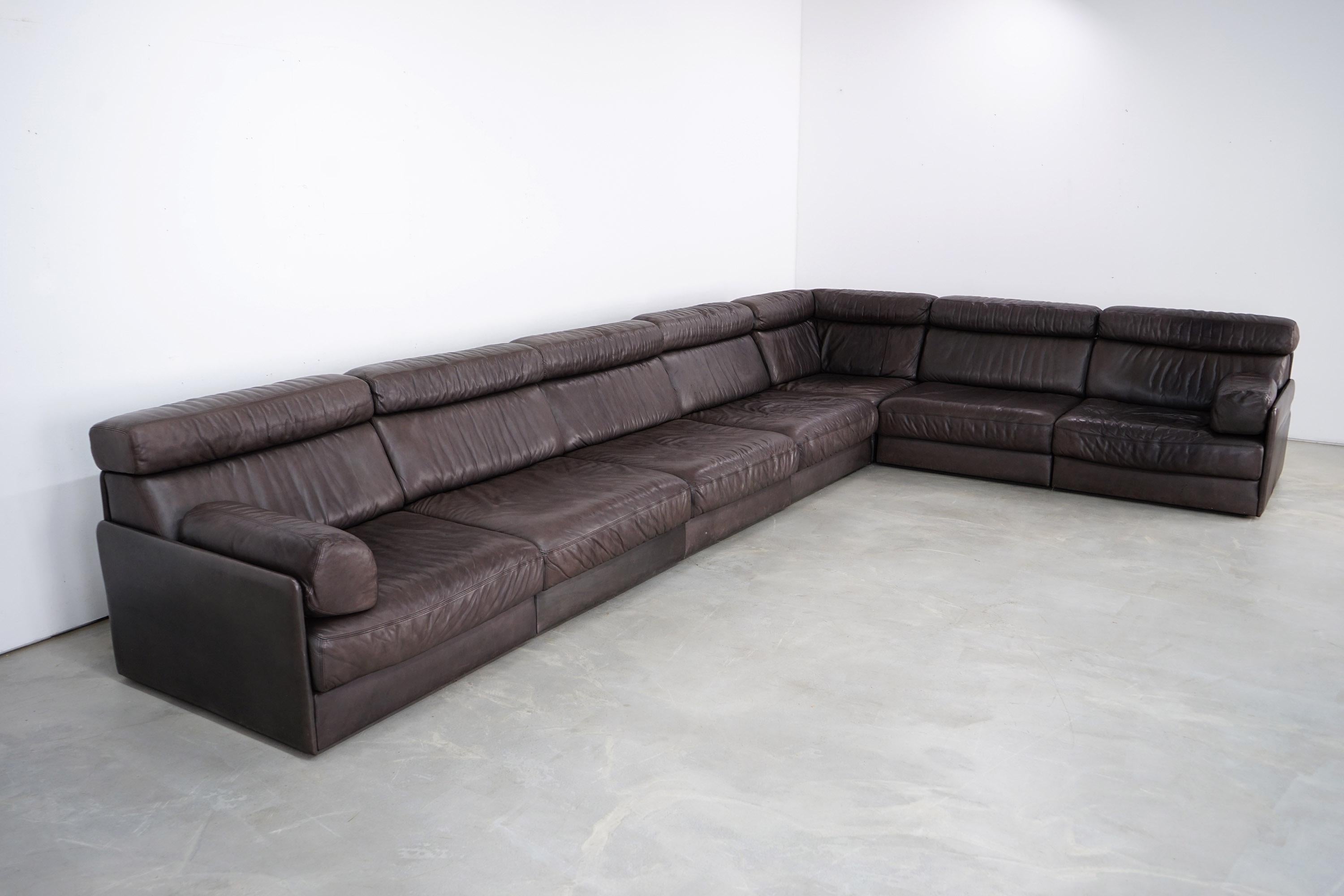 Swiss Desede DS-76 Brown Leather Sofa, Daybed, Seven Units