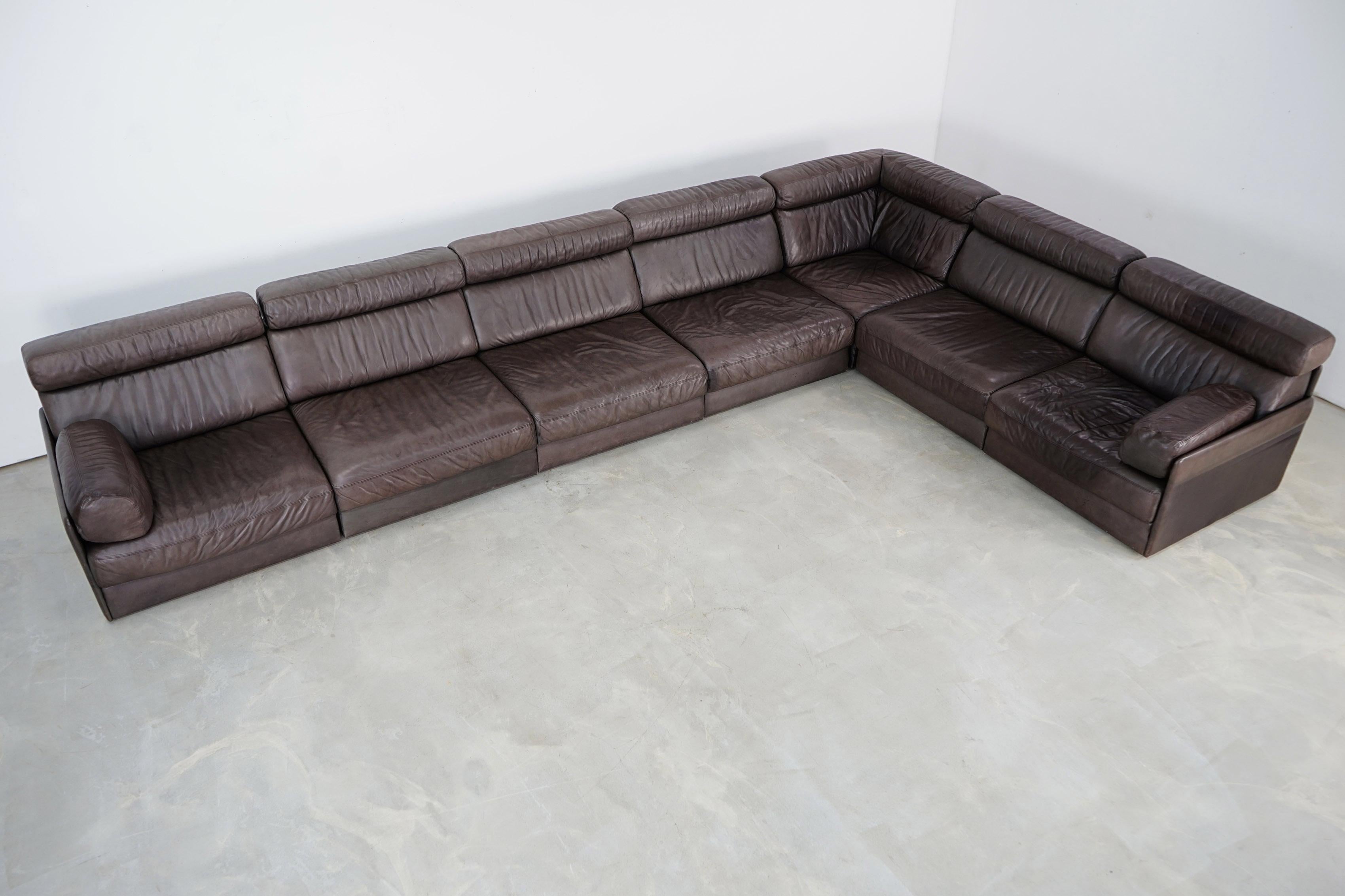 20th Century Desede DS-76 Brown Leather Sofa, Daybed, Seven Units