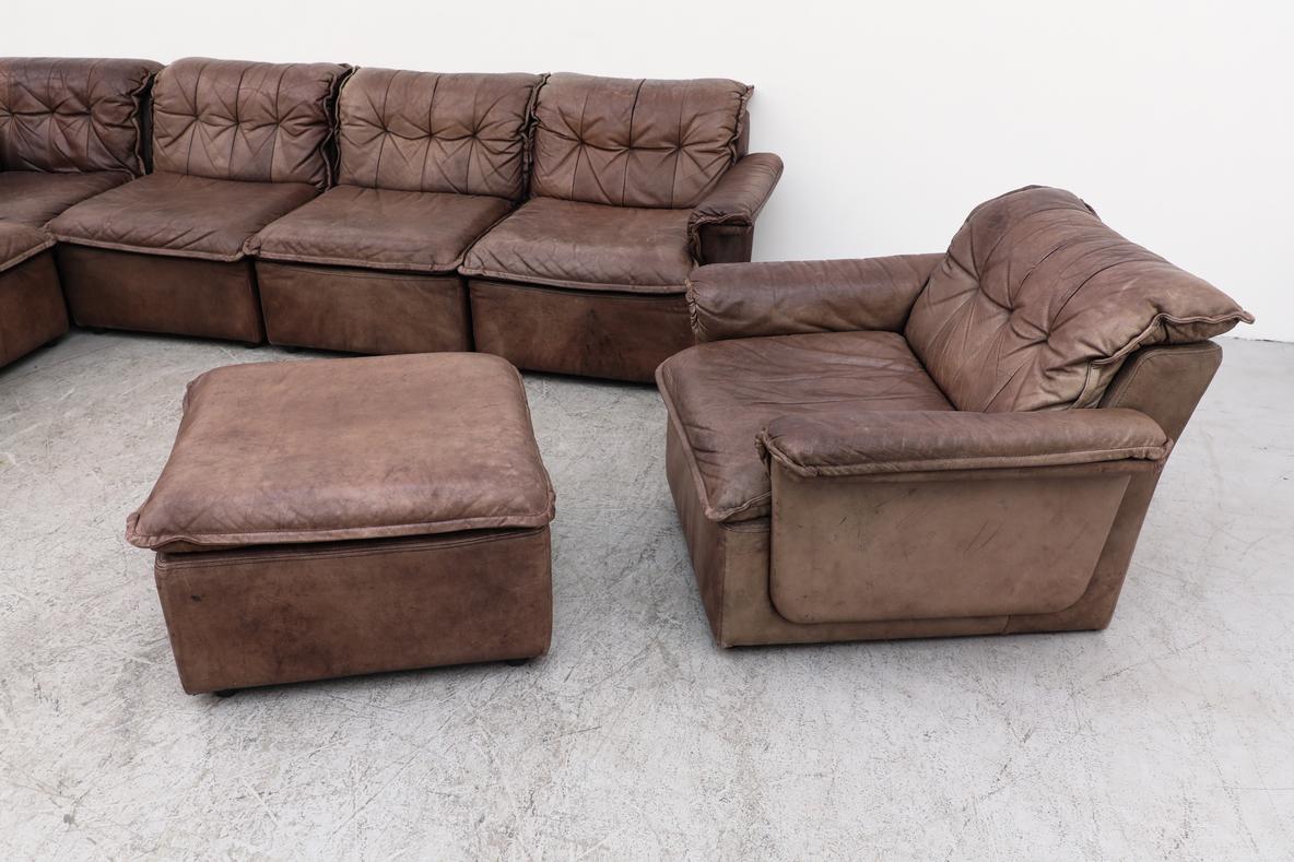 DeSede DS11 Style Leather Patchwork Lounge Chair  by Laauser, Germany. Matching sectional sofa (LU922430853482) listed separately. Lounge chair in original condition with visible wear including scratches to leather, and fading. Wear is consistent