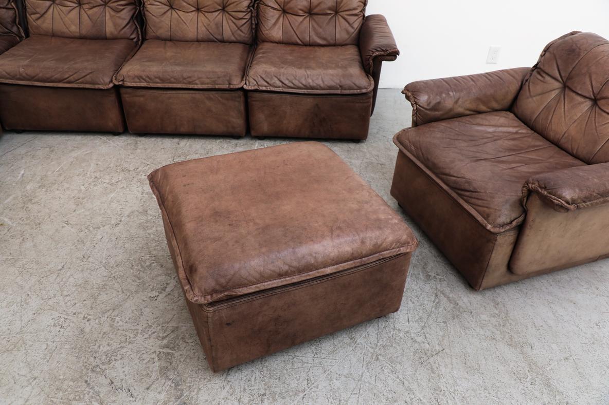 Néerlandais DeSede DS11 Style Brown Leather Patchwork Lounge Chair pour Laauser, Allemagne en vente