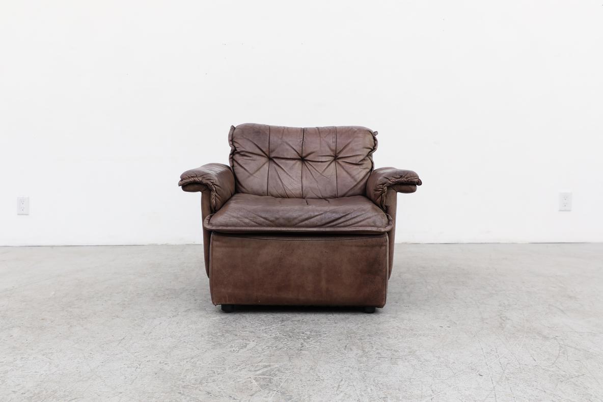 DeSede DS11 Style Brown Leather Patchwork Lounge Chair for Laauser, Germany In Good Condition For Sale In Los Angeles, CA