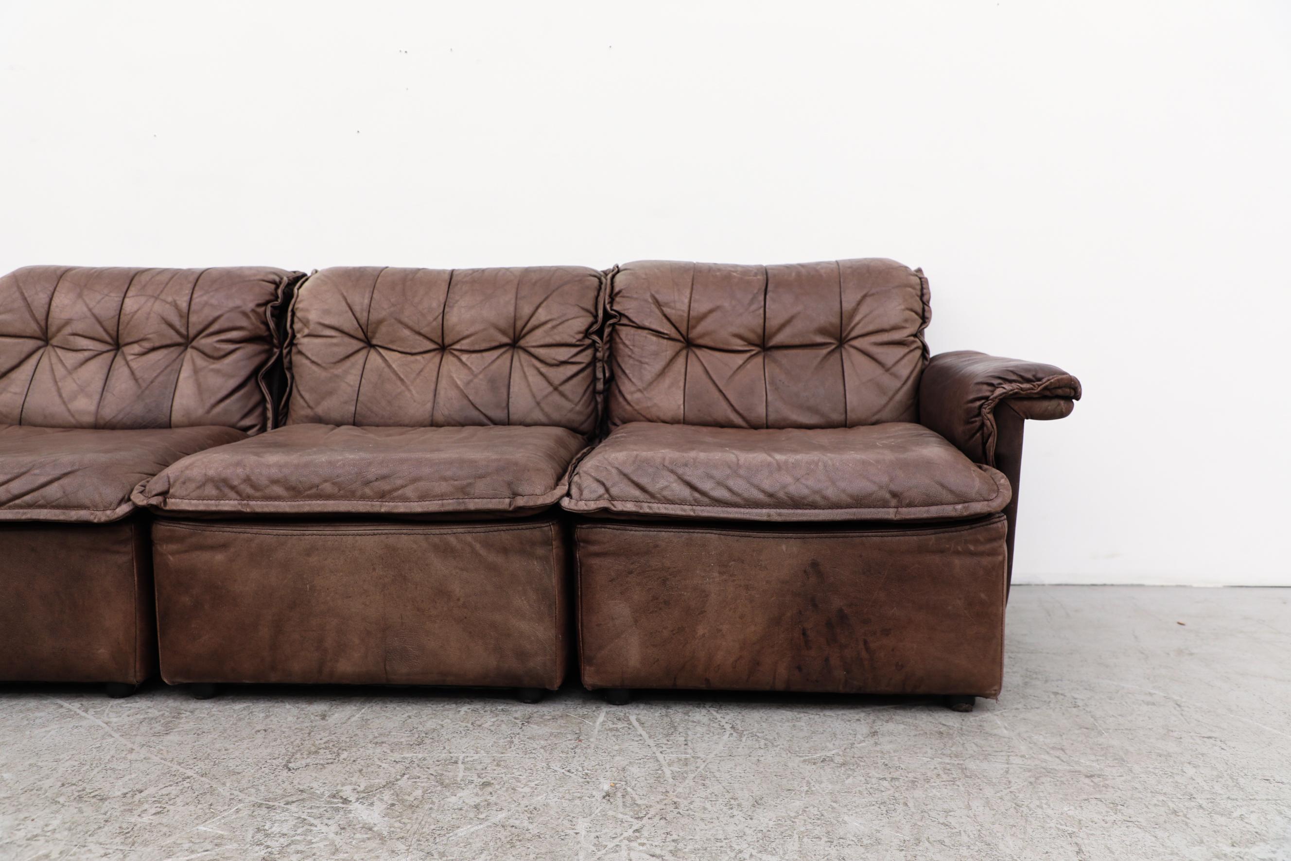 DeSede DS11 Style Brown Leather Patchwork Sectional Sofa by Laauser, Germany In Good Condition For Sale In Los Angeles, CA