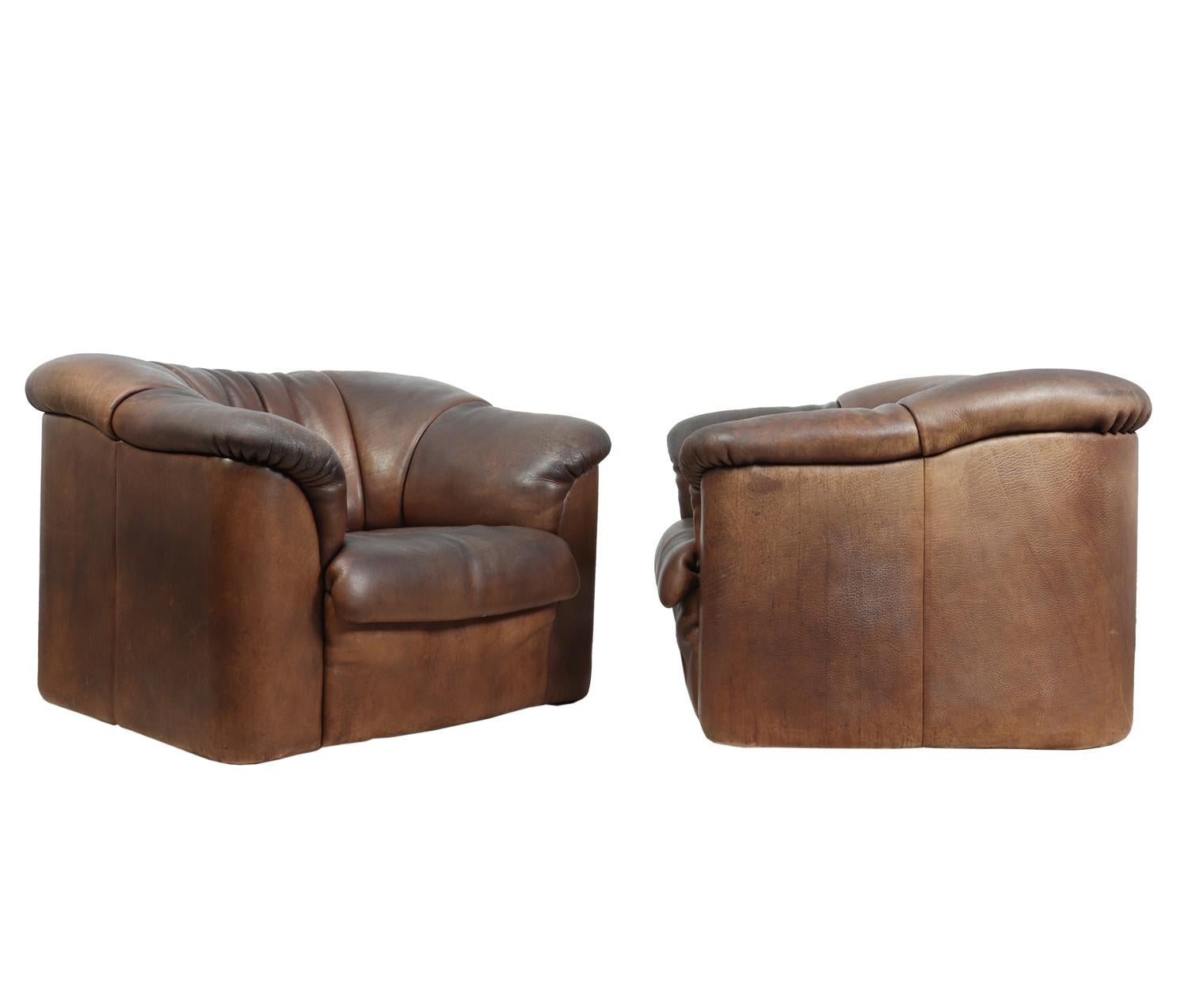 Mid-Century Modern DeSede DS45 Chairs in Brown Neck Leather