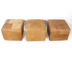DeSede Patchwork Leder Hocker Mid Century Italian Modern Caramel Farbe
