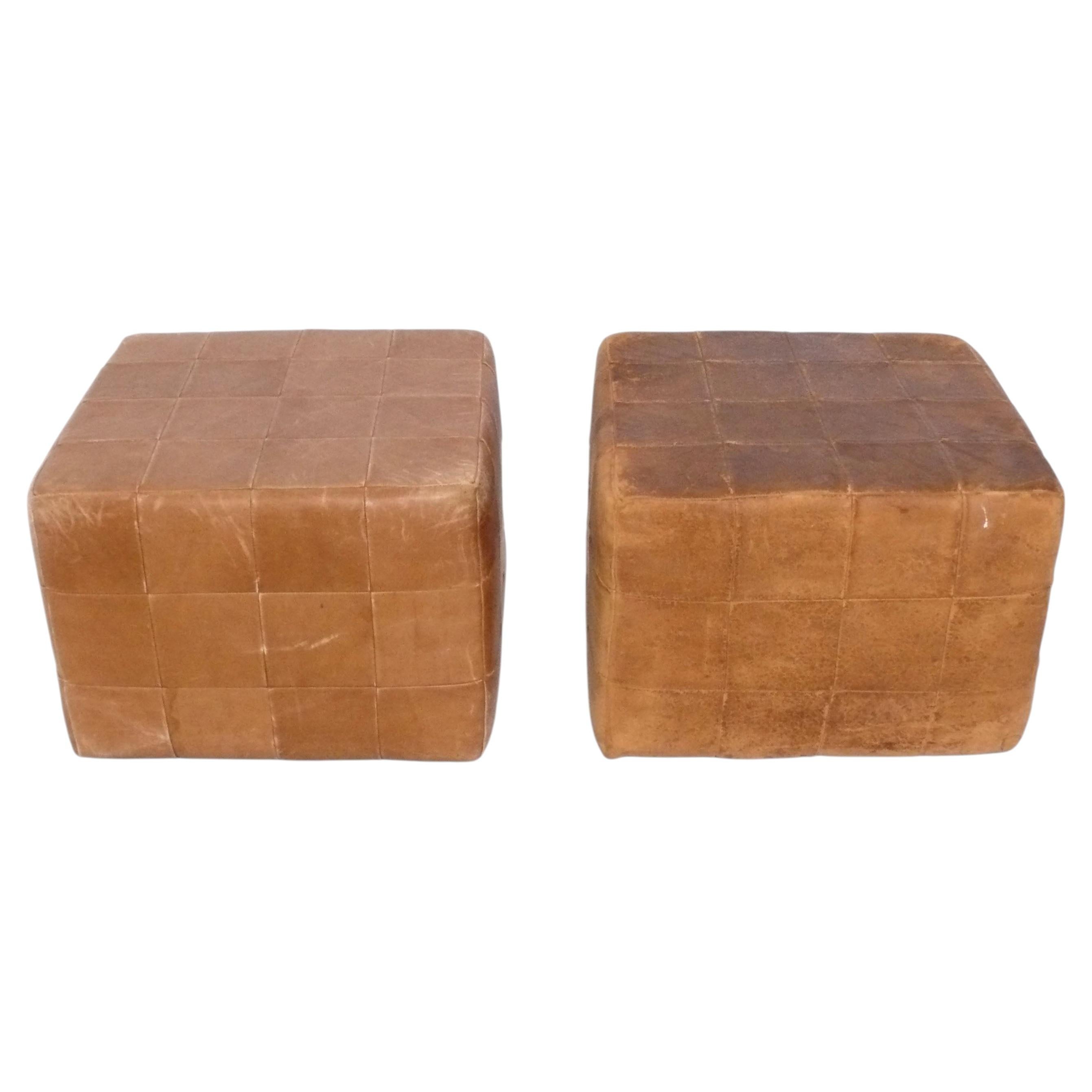 DeSede Patchwork Leather Stools Mid Century Italian Modern Caramel Color