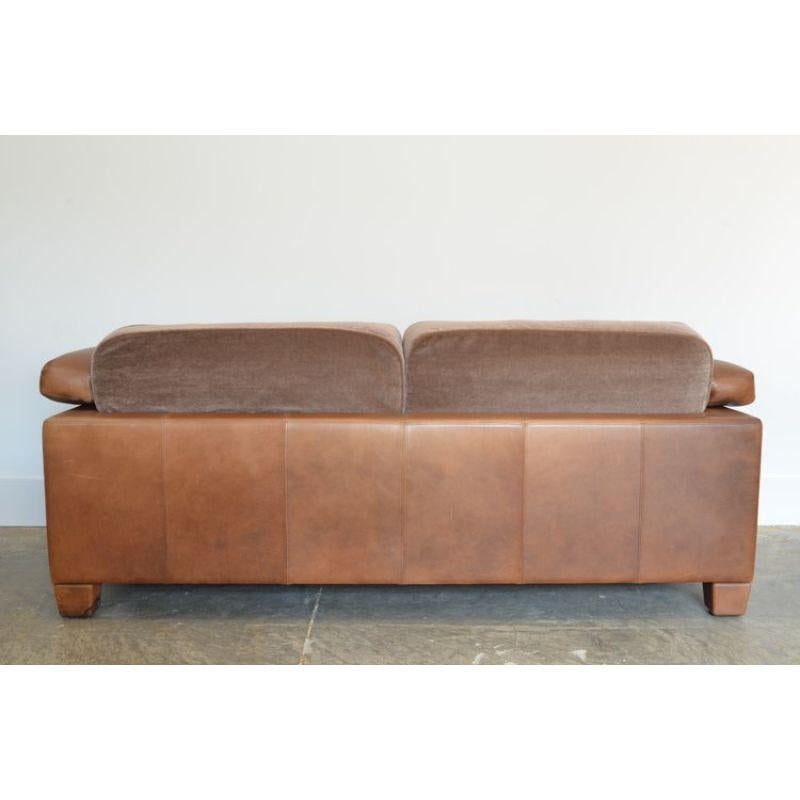 Swiss Desede Two-Seater Leather Sofa with Pierre Frey Mohair Cushions For Sale