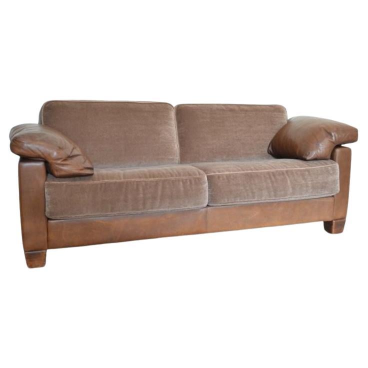 Desede Two-Seater Leather Sofa with Pierre Frey Mohair Cushions For Sale