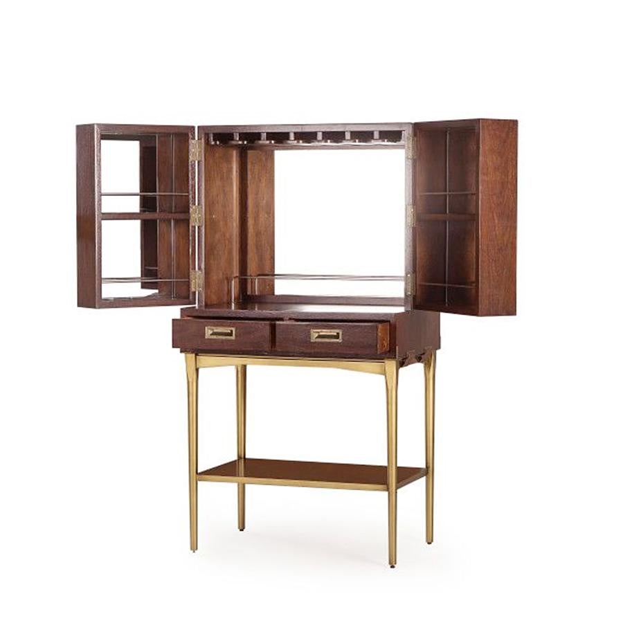 Hand-Crafted Desert Bar Cabinet with Vintage Brass Finish
