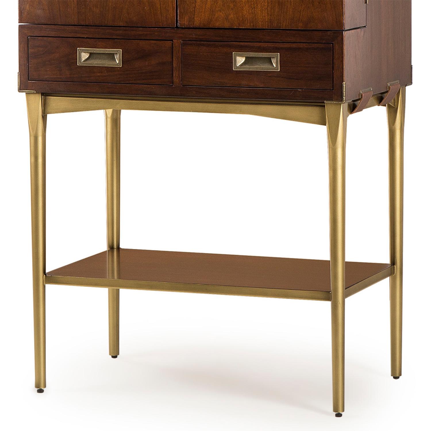 Contemporary Desert Bar Cabinet with Vintage Brass Finish