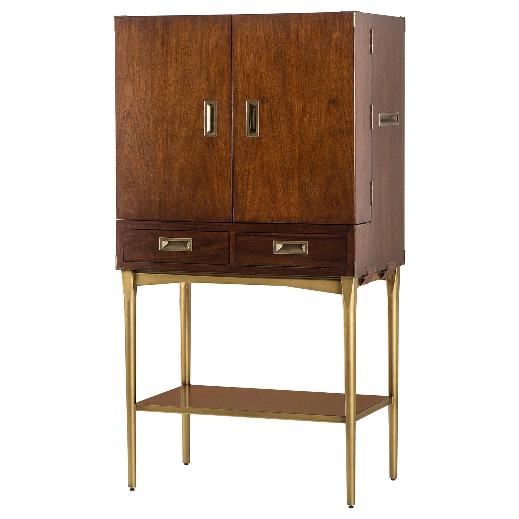 Desert Bar Cabinet with Vintage Brass Finish