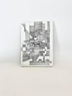 Desert Drawing N.001, Original Black and White Archival Ink Drawing on Hardwood