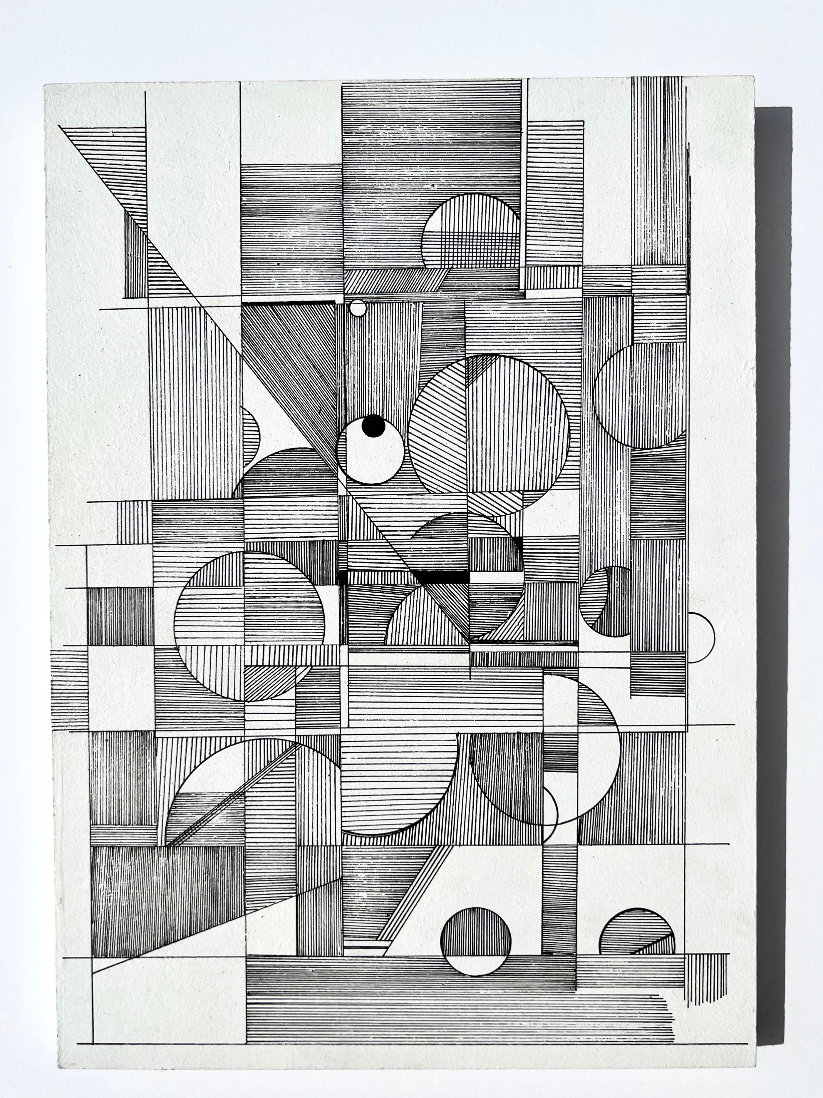 Contemporary Desert Drawing N.001, Original Black and White Archival Ink Drawing on Hardwood For Sale