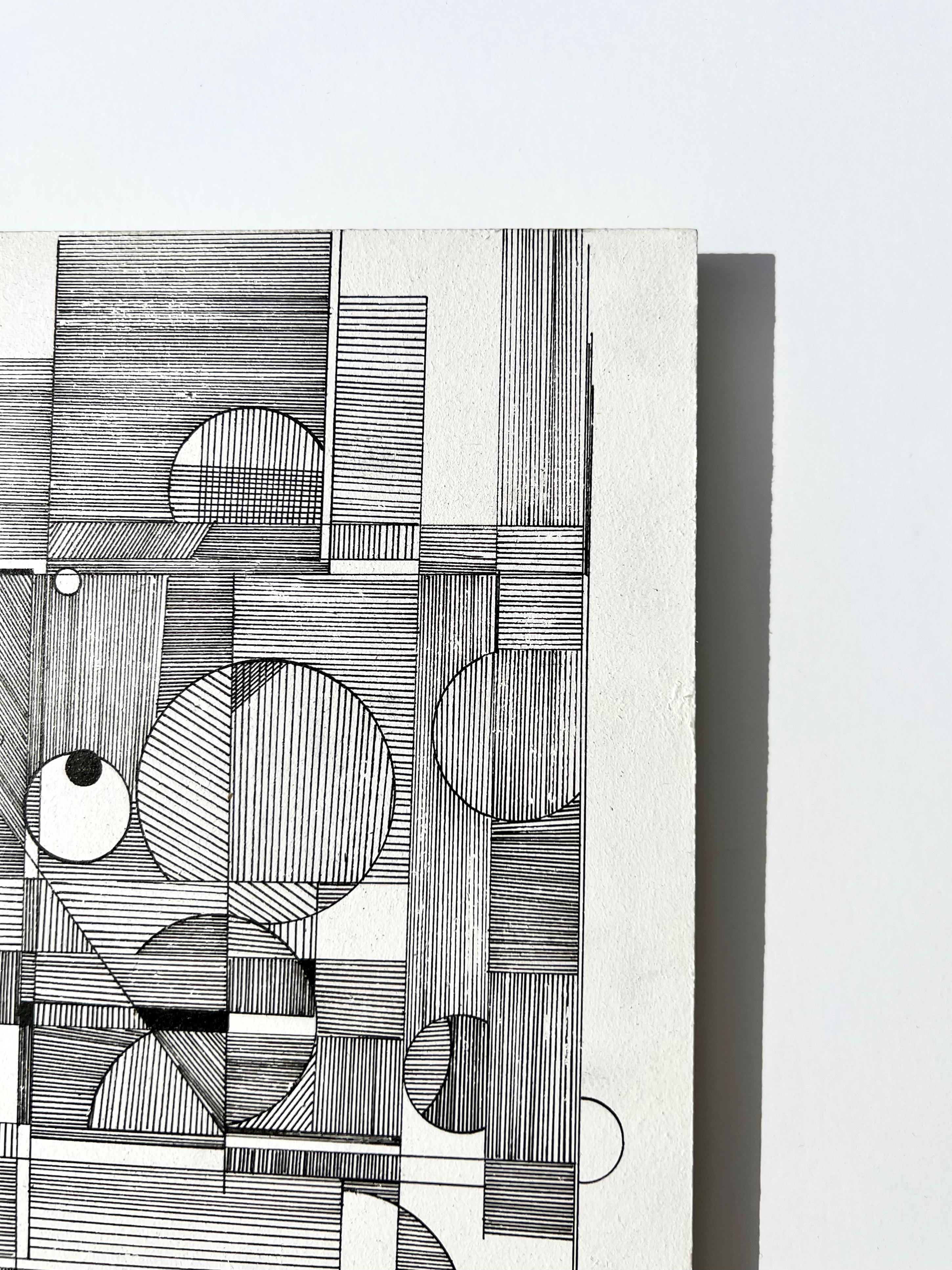 Desert Drawing N.001, Original Black and White Archival Ink Drawing on Hardwood For Sale 1
