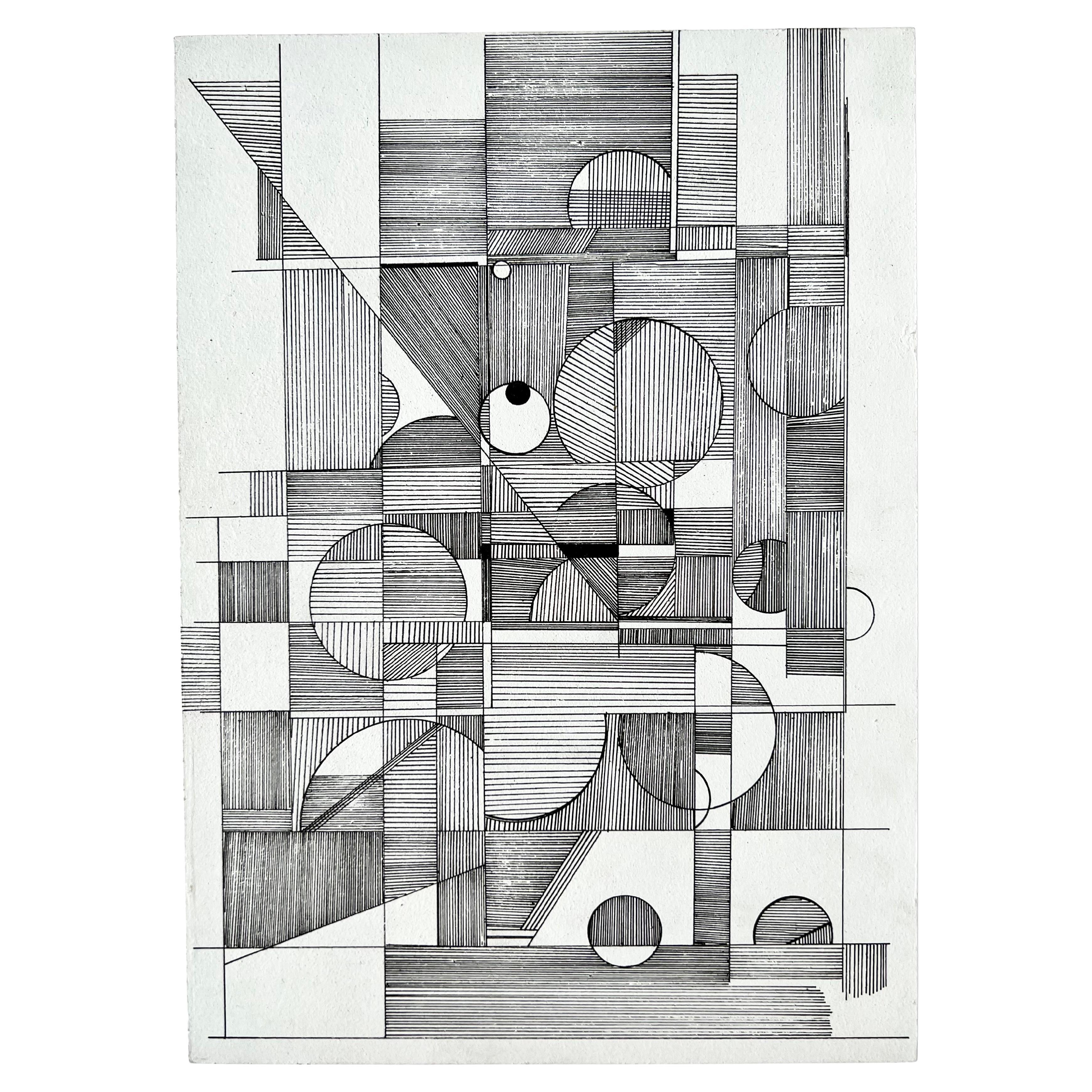 Drawing Desert N.001, dessin d'origine à l'encre d'archives en noir et blanc sur bois dur en vente