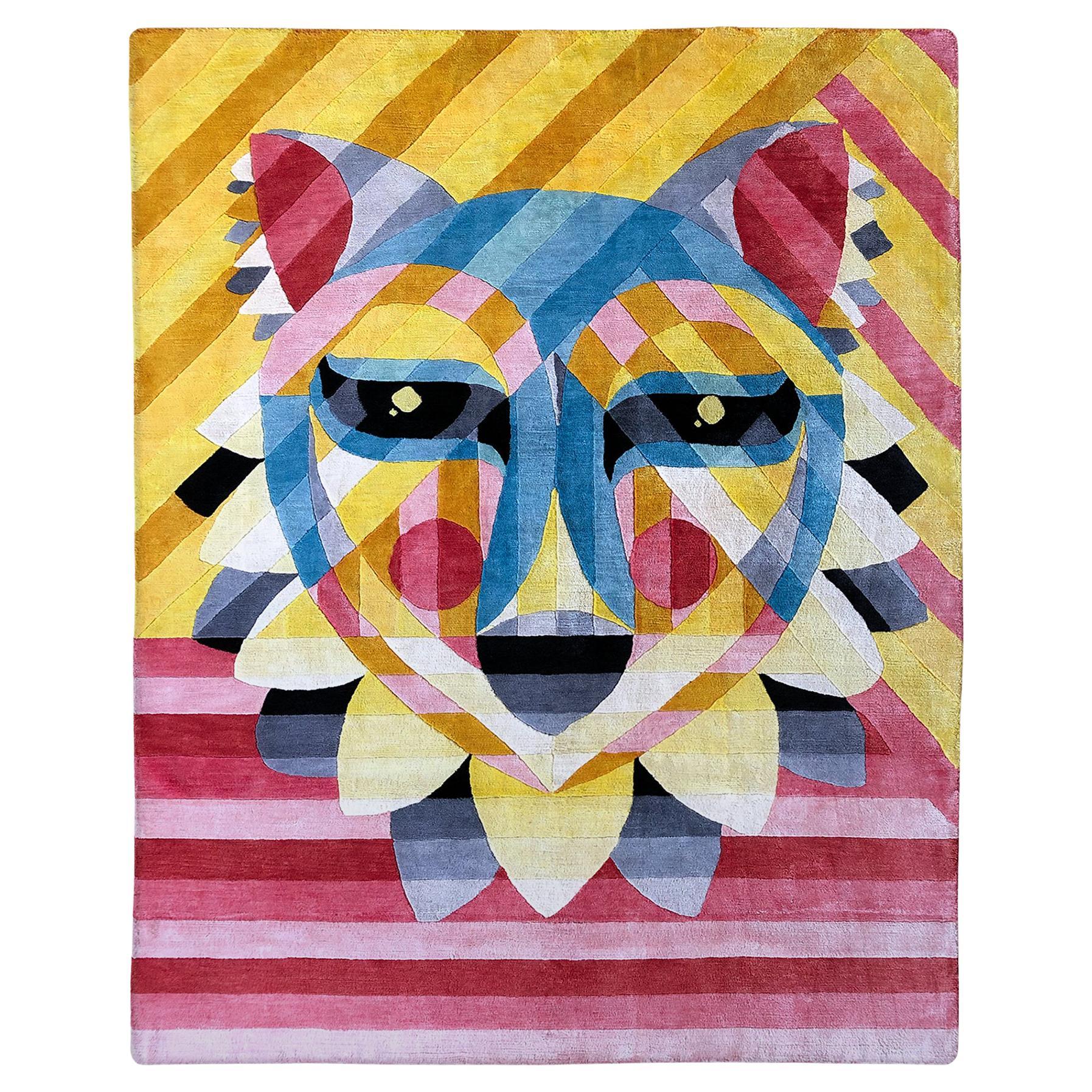 Desert Fox Rug by Ruben Sanchez, Hand Knotted, Wool/Silk Blended Yarn 100x125cm For Sale