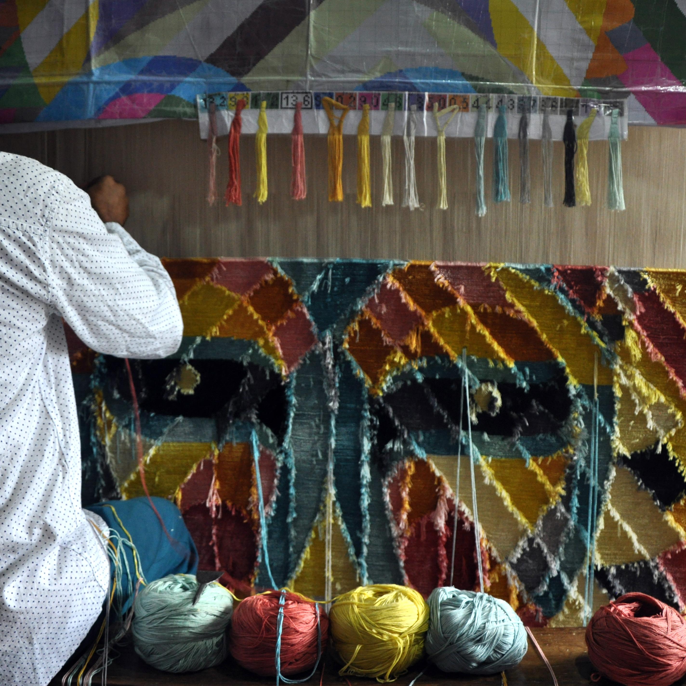 Post-Modern DESERT FOX RUG by Ruben Sanchez, Hand Knotted, Wool/Silk Blended Yarn 150x190 cm For Sale