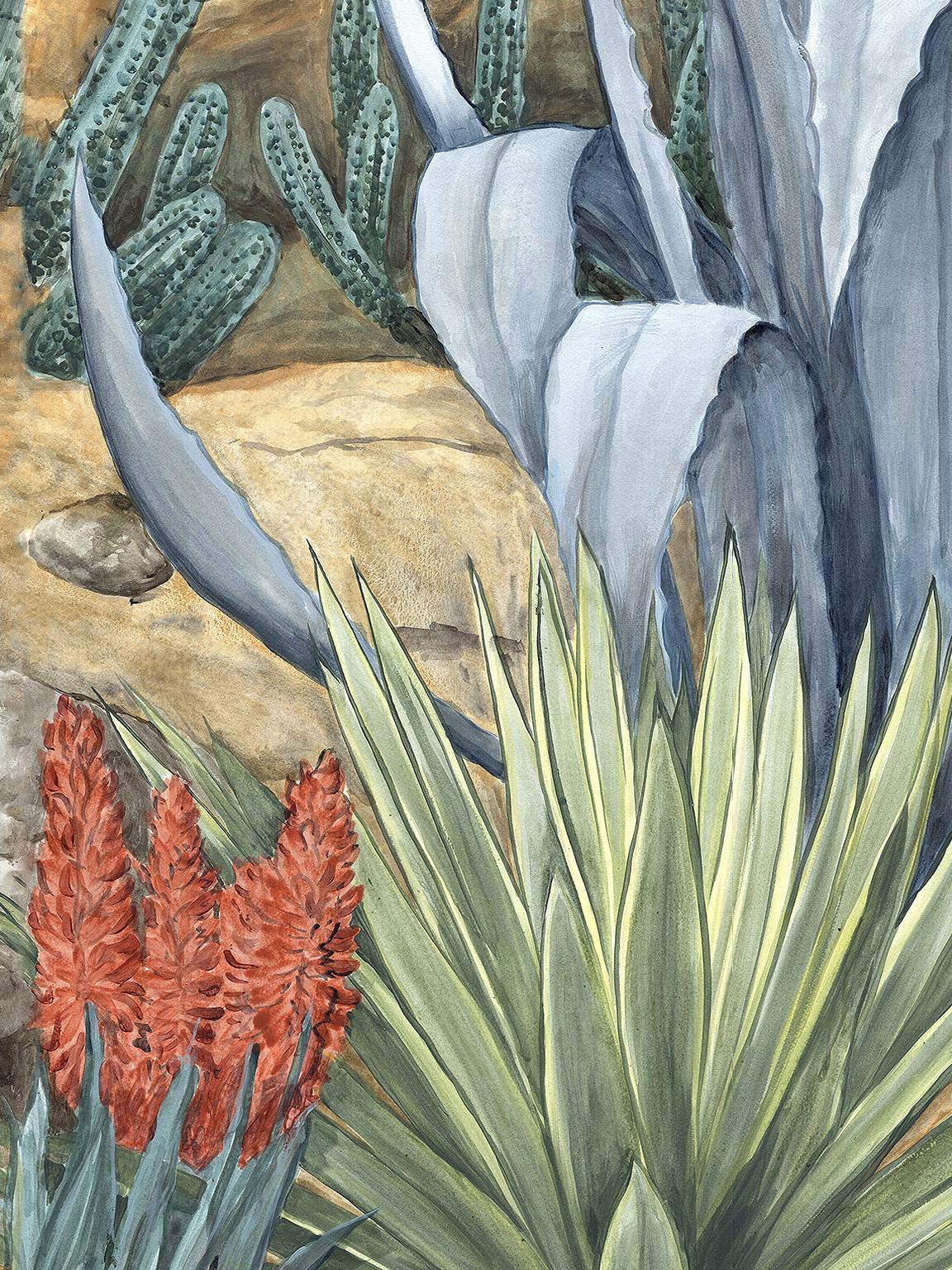Desert Garden is a collection of 5 panels of desert plants arrayed in a bountiful display. The mural is painted with acrylic on water color paper. Each panels is 36? wide by 120? tall. Total mural is 15' (180?) wide by 10' (120?) tall. If you wish
