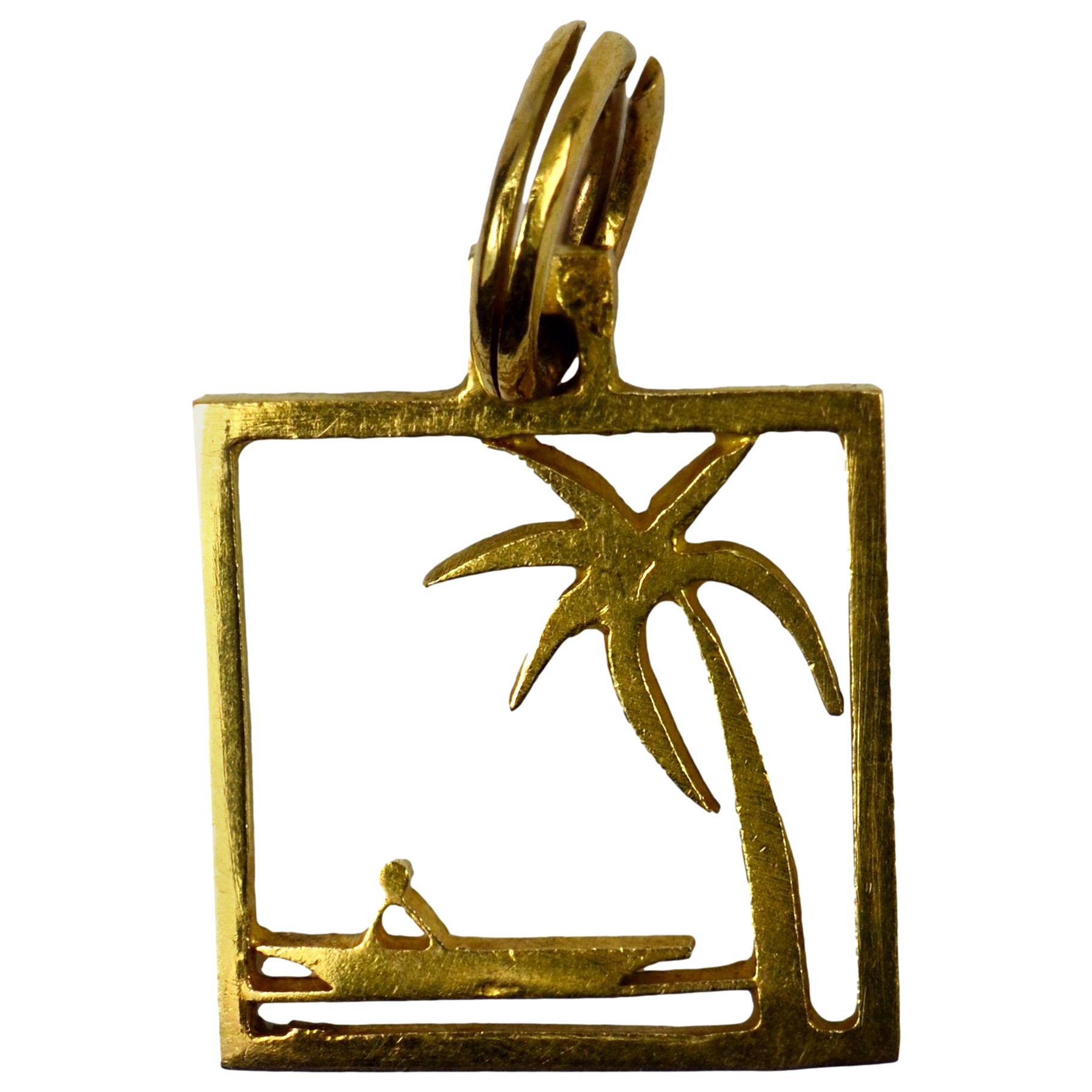 Desert Island 18 Karat Yellow Gold Square Charm Pendant