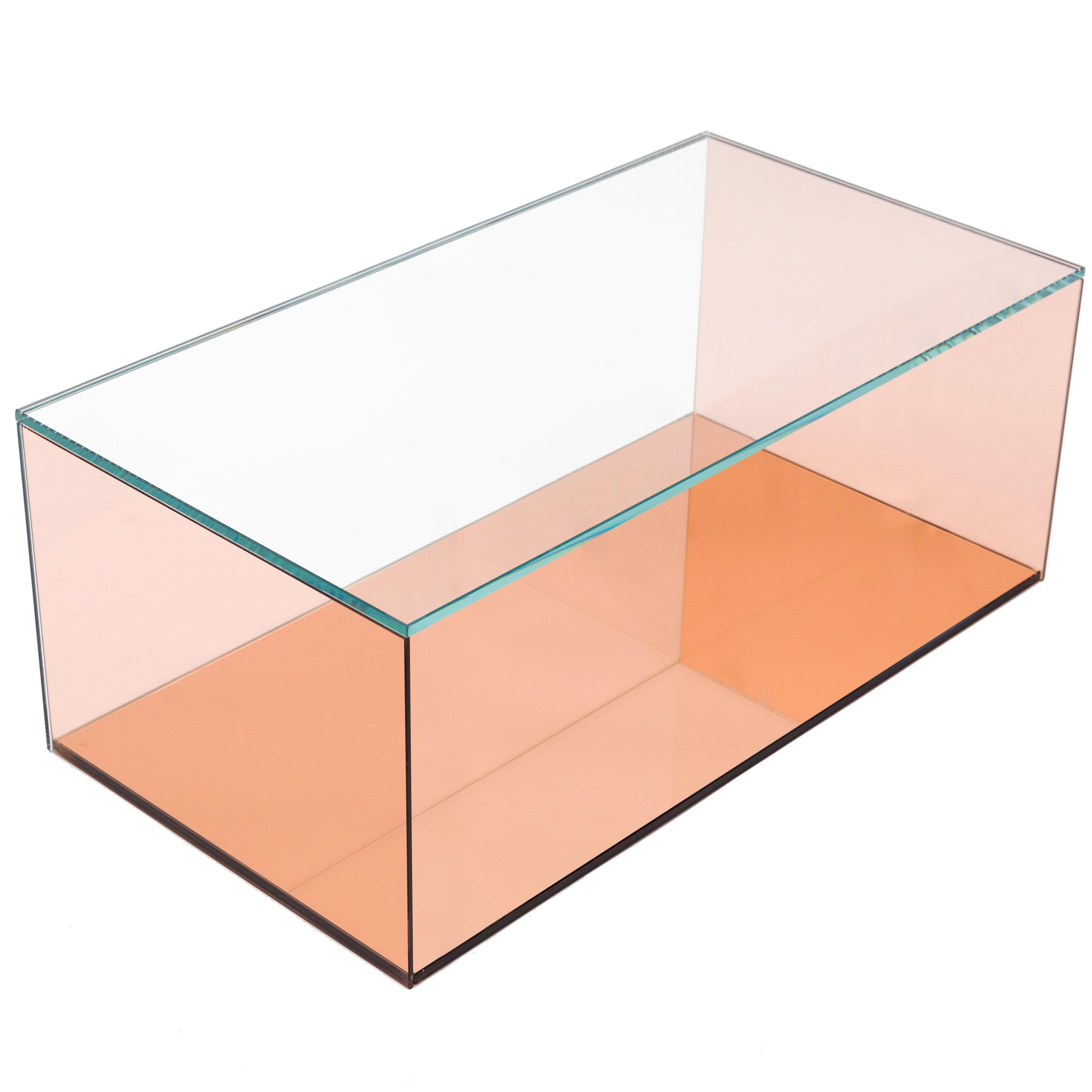 Desert Mirror Coffee Table in Mirrored Peach Glass For Sale