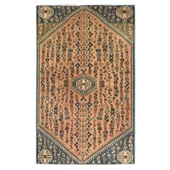 Desert Orange Bohemian Old Persian Shiraz Sheared Low Worn Wool Hand Knotted Rug