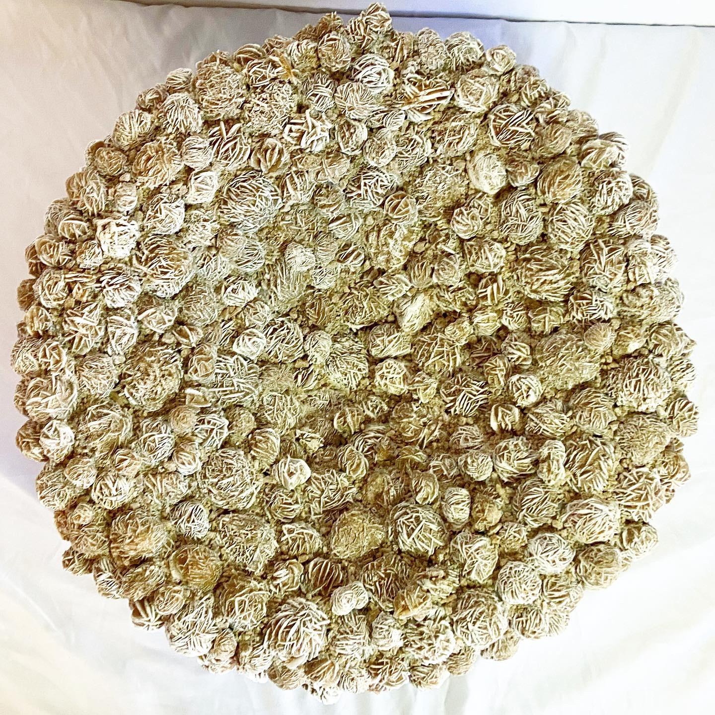 Create a statement with this gorgeous desert rose gypsum bowl by Kathryn McCoy. Each stone is set beautifully to create an opulent and earthy mood for your space. This bowl has stones set inside and outside the bowl.
