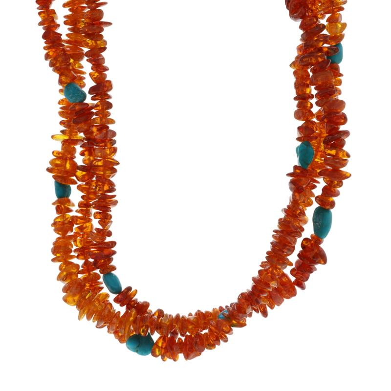 Brand: Desert Rose Trading Co.

Metal Content: Sterling Silver

Stone Information

Natural Amber

Turquoise
Treatment: Routinely Enhanced

Fastening Type: J Hook

Measurements

Adjustable length up to: 22 1/4
