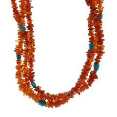 Desert Rose Trading Co. Amber Turquoise Beaded Necklace 19 1/2" Sterling 925