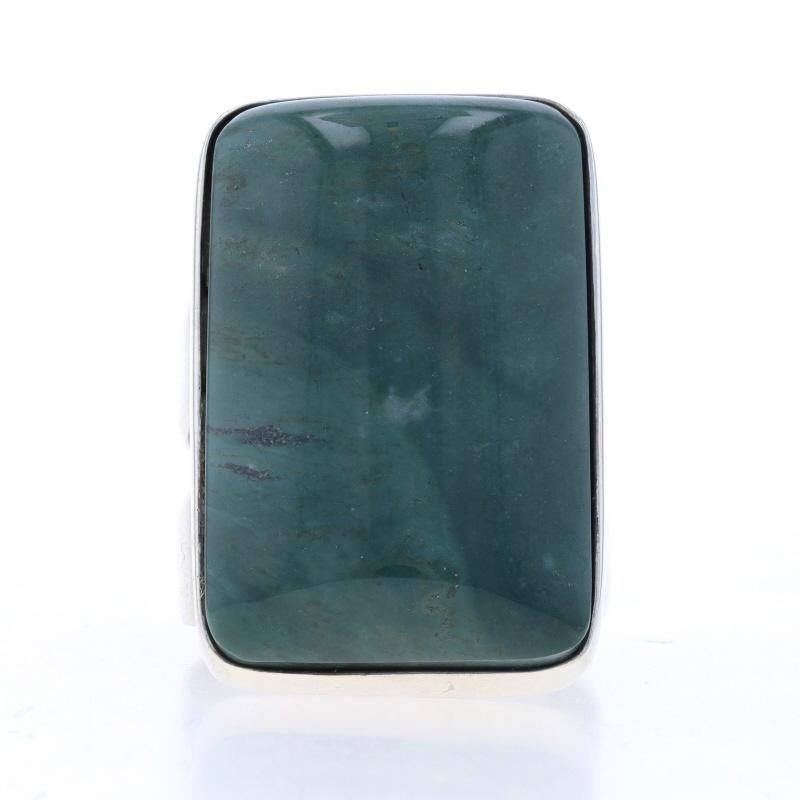 Size: 8
Sizing Fee: Up 1 size for $30 or Down 1 size for $30

Brand: Desert Rose Trading Co.

Metal Content: Sterling Silver

Stone Information

Natural Jasper
Cut: Rectangular Cabochon
Color: Green

Style: Cocktail Solitaire
Features: Bezel Set