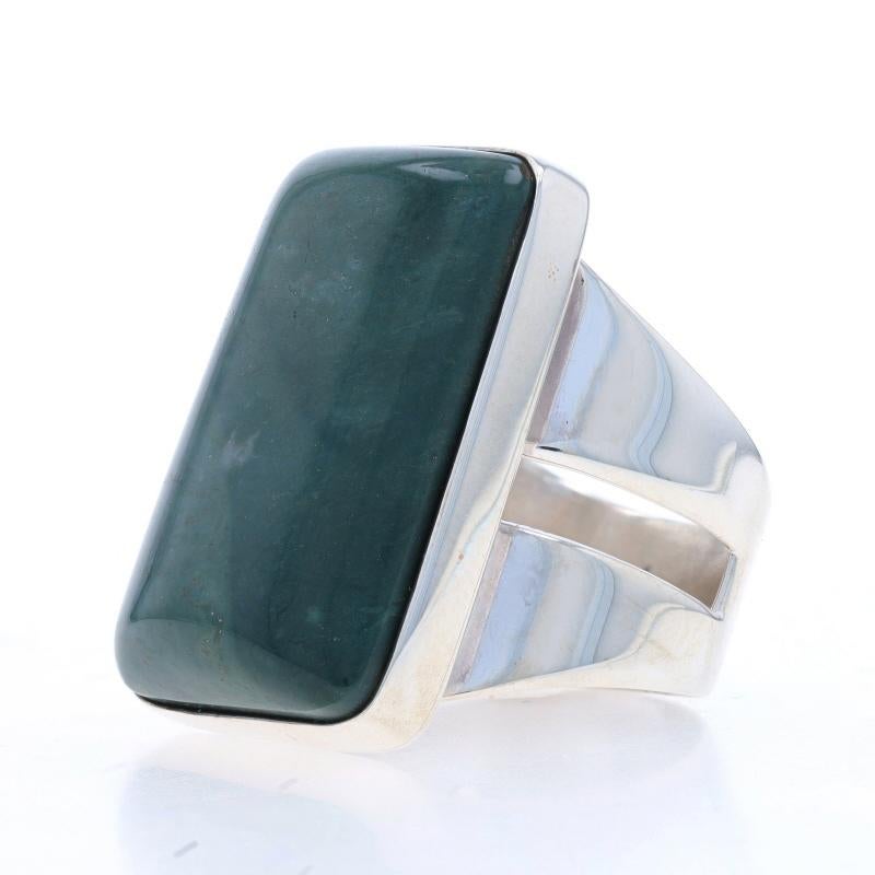 Desert Rose Trading Co. Jasper Cocktail Solitaire Ring - Sterling 925 Rect Cab In Excellent Condition For Sale In Greensboro, NC