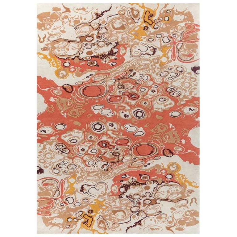 Handgeknüpfter Teppich in Wüstenweiß mit Ripples in Schneeweiß und indischem Hellbraun 180x270 cm