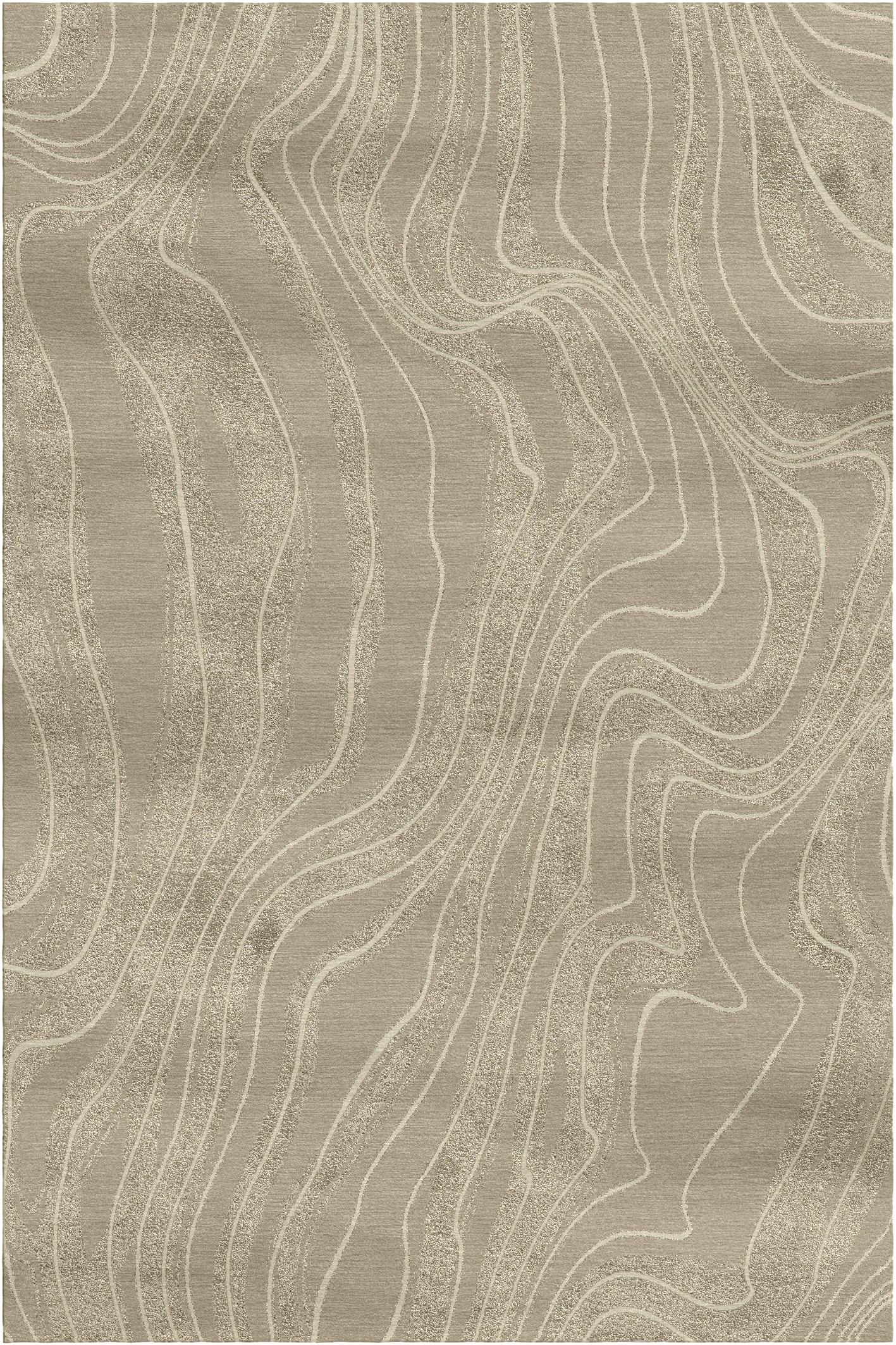 Deserto rug II by Giulio Brambilla
Dimensions: D 300 x W 200 x H 1.5 cm
Materials: NZ wool, bamboo silk
Available in other color.

A captivating motif of sinuous lines swirling over a soft background defines this sophisticated rug that will