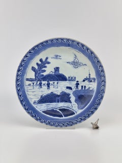 'Deshima Island' Pattern Blue and White dish c1725, Qing Dynasty, Yongzheng Era