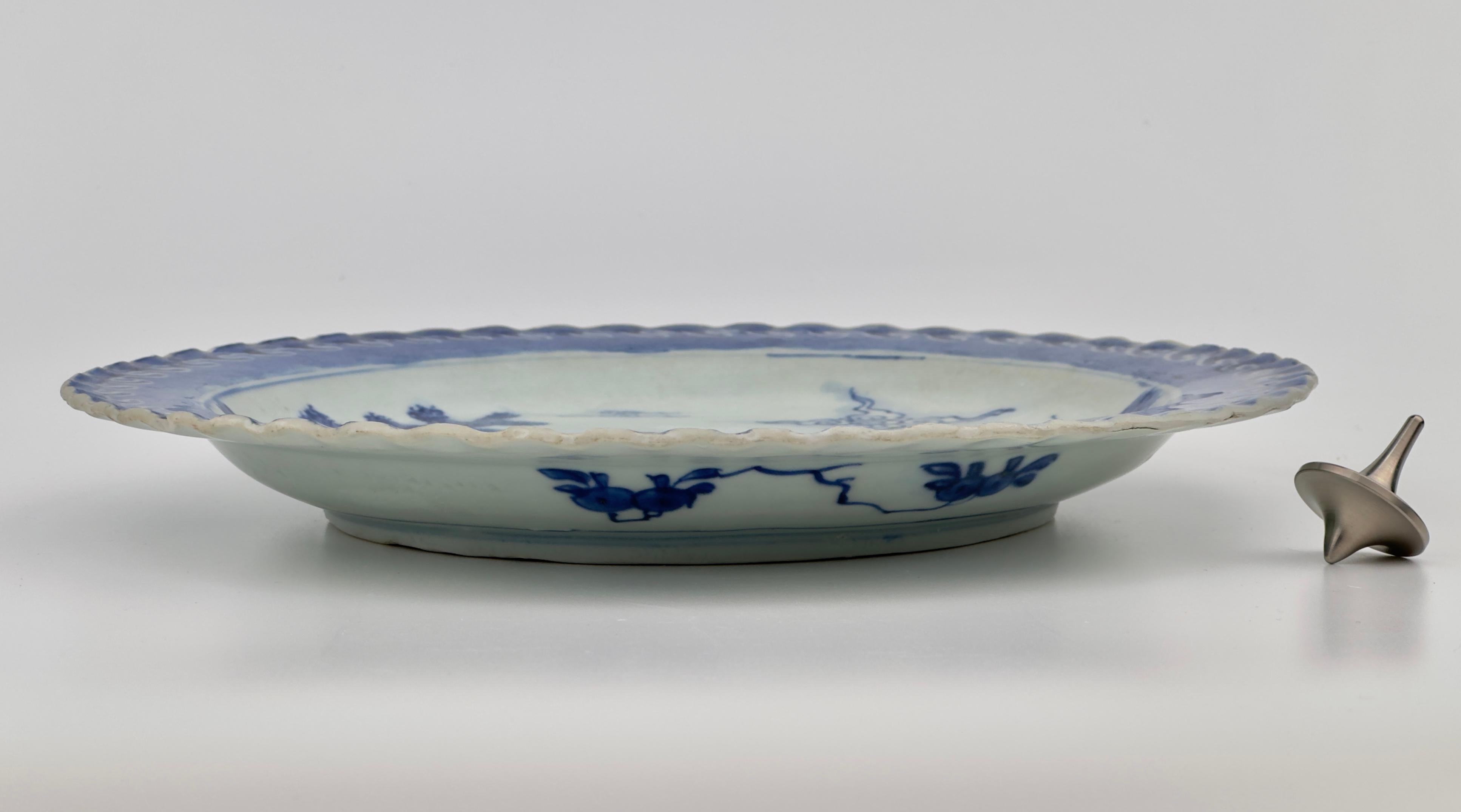 Glazed  'Deshima Island' Pattern Blue and White dish c1725, Qing Dynasty, Yongzheng Era For Sale