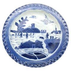  'Deshima Island' Pattern Blue and White dish c1725, Qing Dynasty, Yongzheng Era