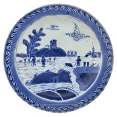 Used  'Deshima Island' Pattern Blue and White dish c1725, Qing Dynasty, Yongzheng Era