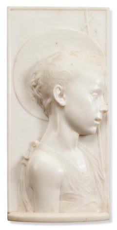 Rare relief italien en marbre blanc de Jeune Saint Jean Baptiste , vers 1860