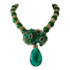 Desiger Faux Emerald Diamanté Statement Necklace (Prototype) by WIlliam De Lillo
