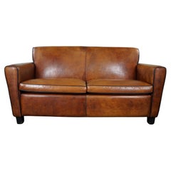 Retro Design 2.5-seater sheep leather sofa
