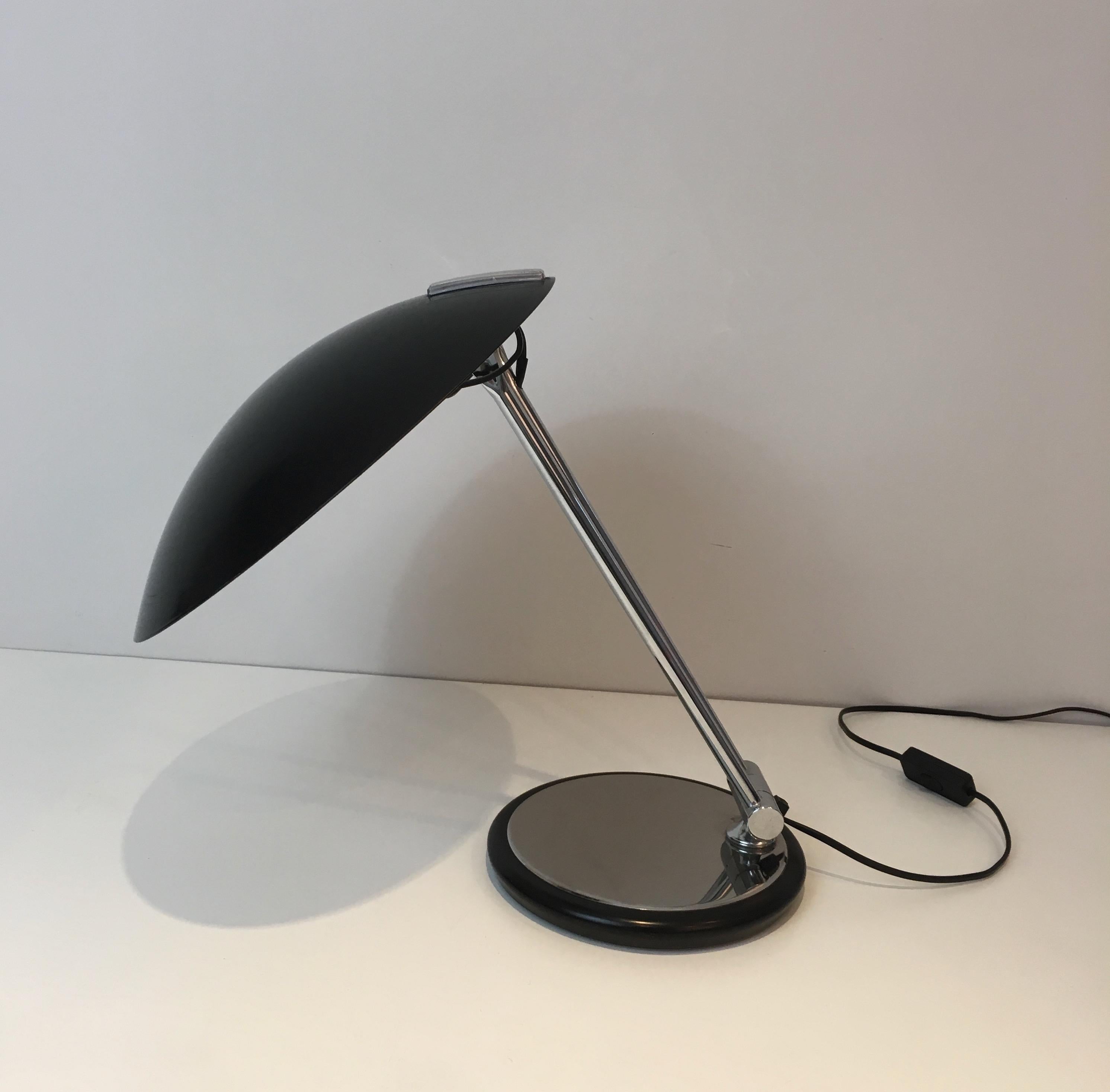 Design Adjustable Chrome and Black Lacquered Desk Lamp, circa 1970 For Sale 9