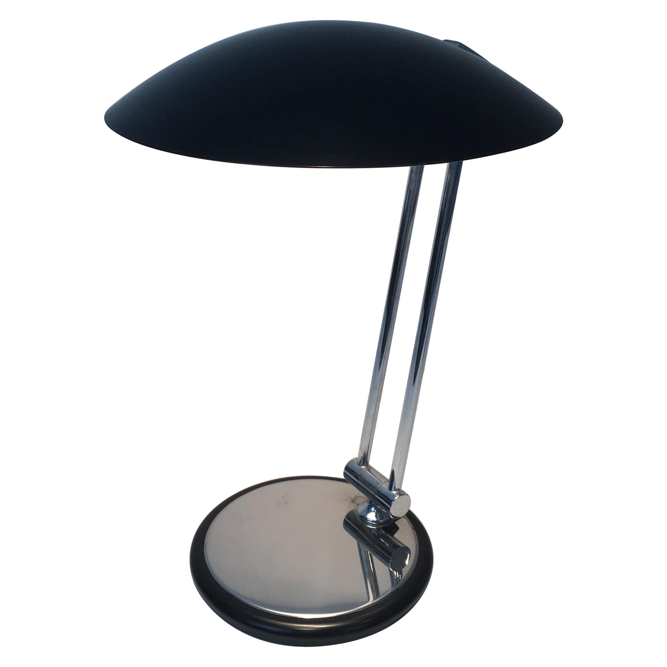 Design Adjustable Chrome and Black Lacquered Desk Lamp, circa 1970 For Sale