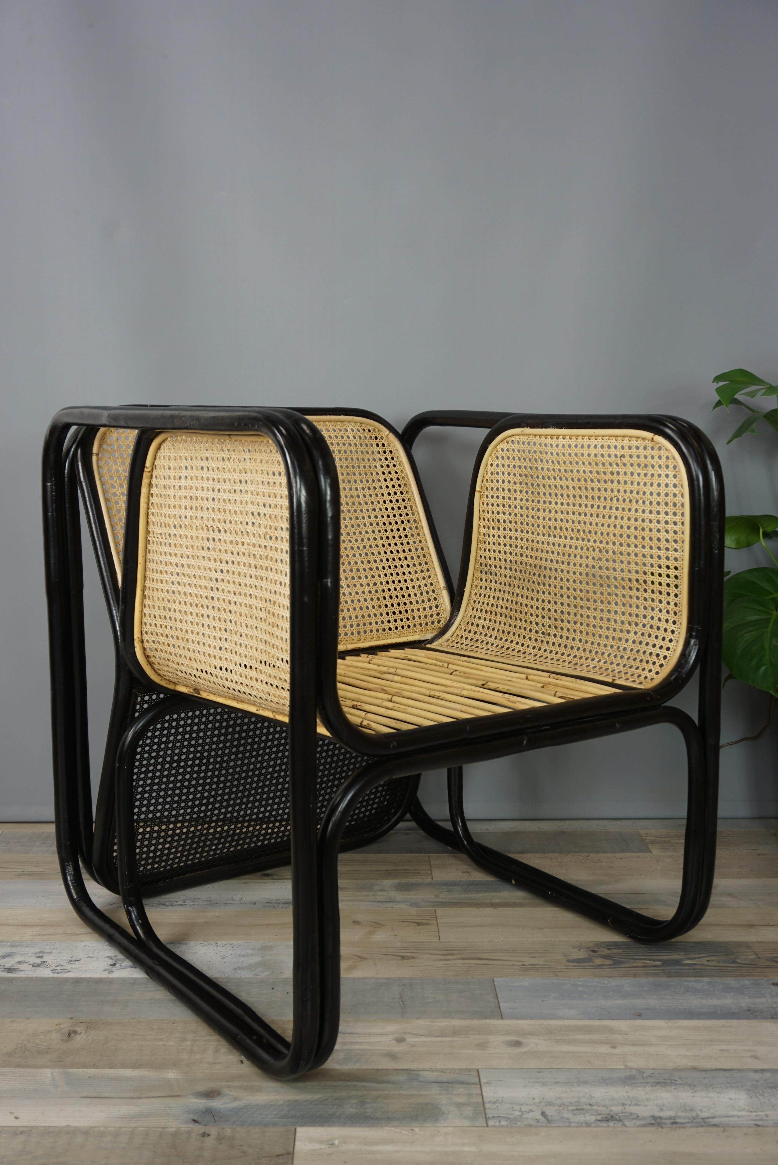 Design and Original Rattan and Wicker Lounge Armchair In Excellent Condition In Tourcoing, FR
