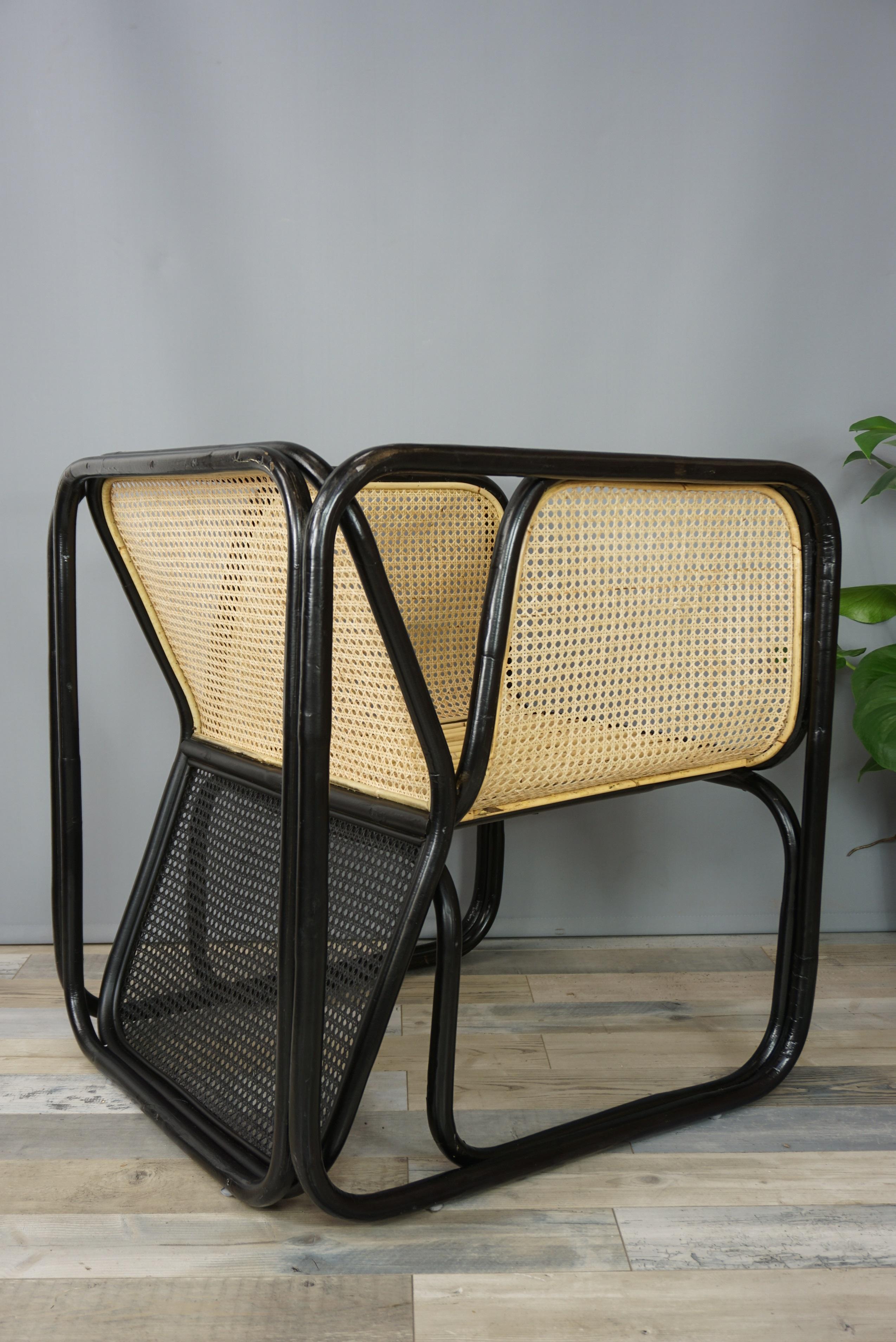 Cane Design and Original Rattan and Wicker Lounge Armchair